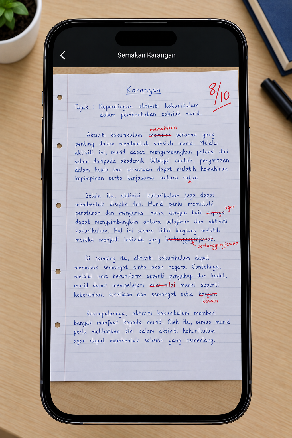AI-assisted marking shown directly on a student's answer paper